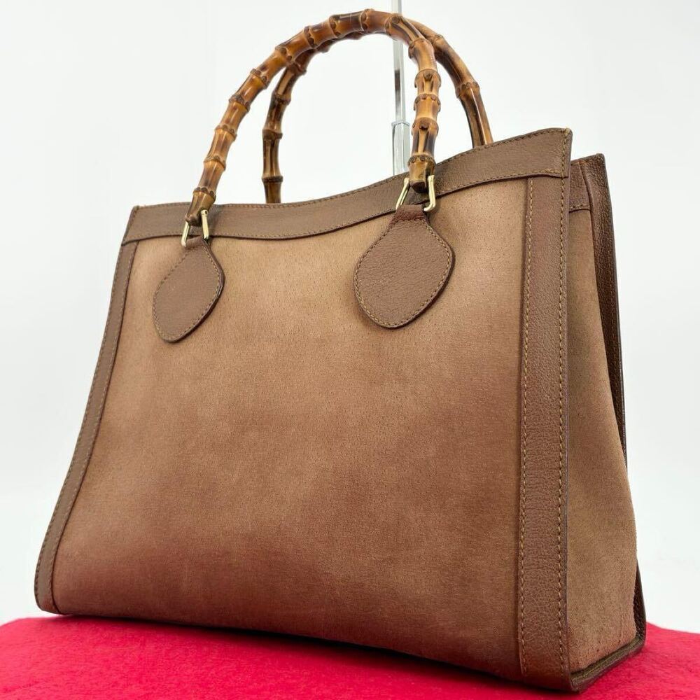 GUCCI Diana Bamboo Suede Handbag Tote Bag Double Handles